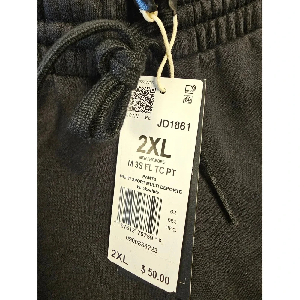 Adidas Essentials 3-Stripes‎ Fleece Tapered Cuff Pants Black White  Mens 2XL